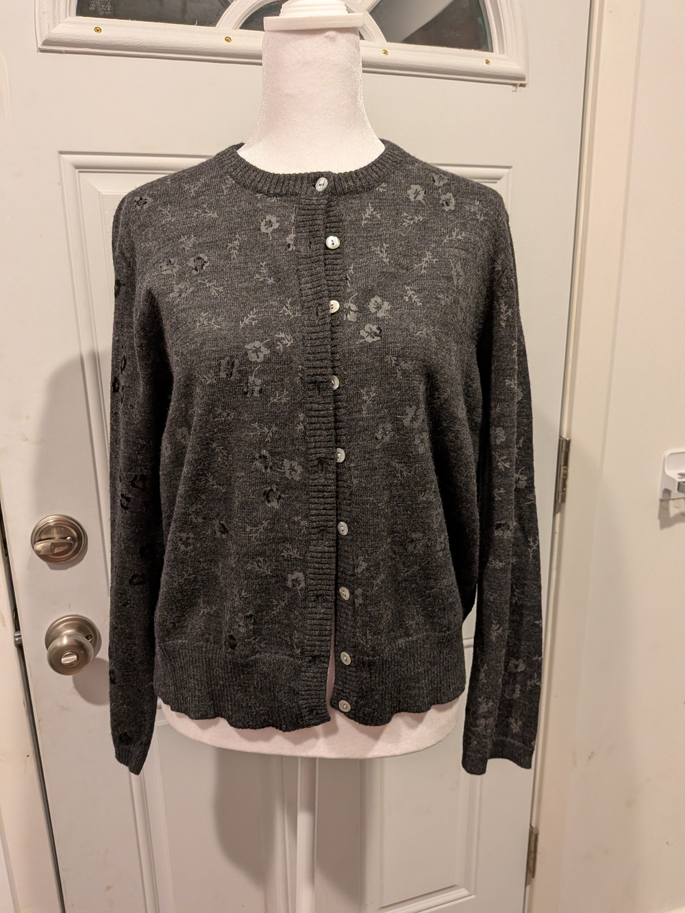 Petite Sophisticate Charcoal Floral Button-Up Cardigan